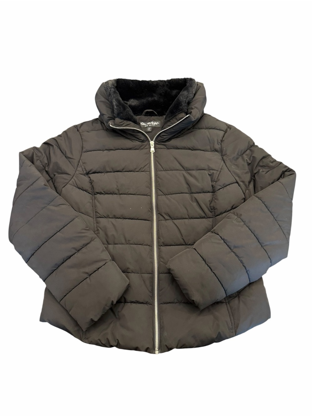 Miss Selfridge Quilted Puffer Jacket Black Womens Size 10 Faux Fur Collar Winter